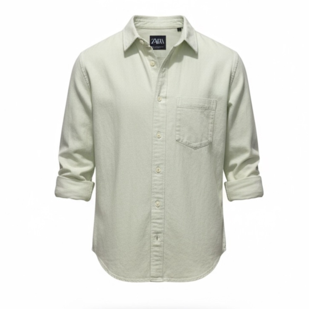 ZARA Men’s Casual Denim Button Down Shirt in Mint Green Size S